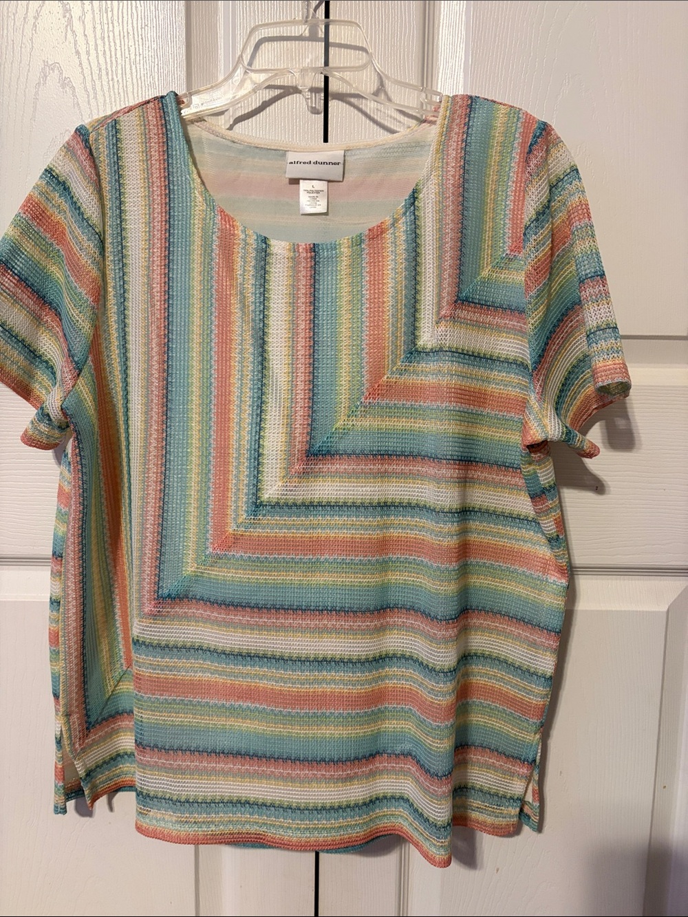 Alfred Dunner Pastel Multistripe Short Sleeve Knit Top